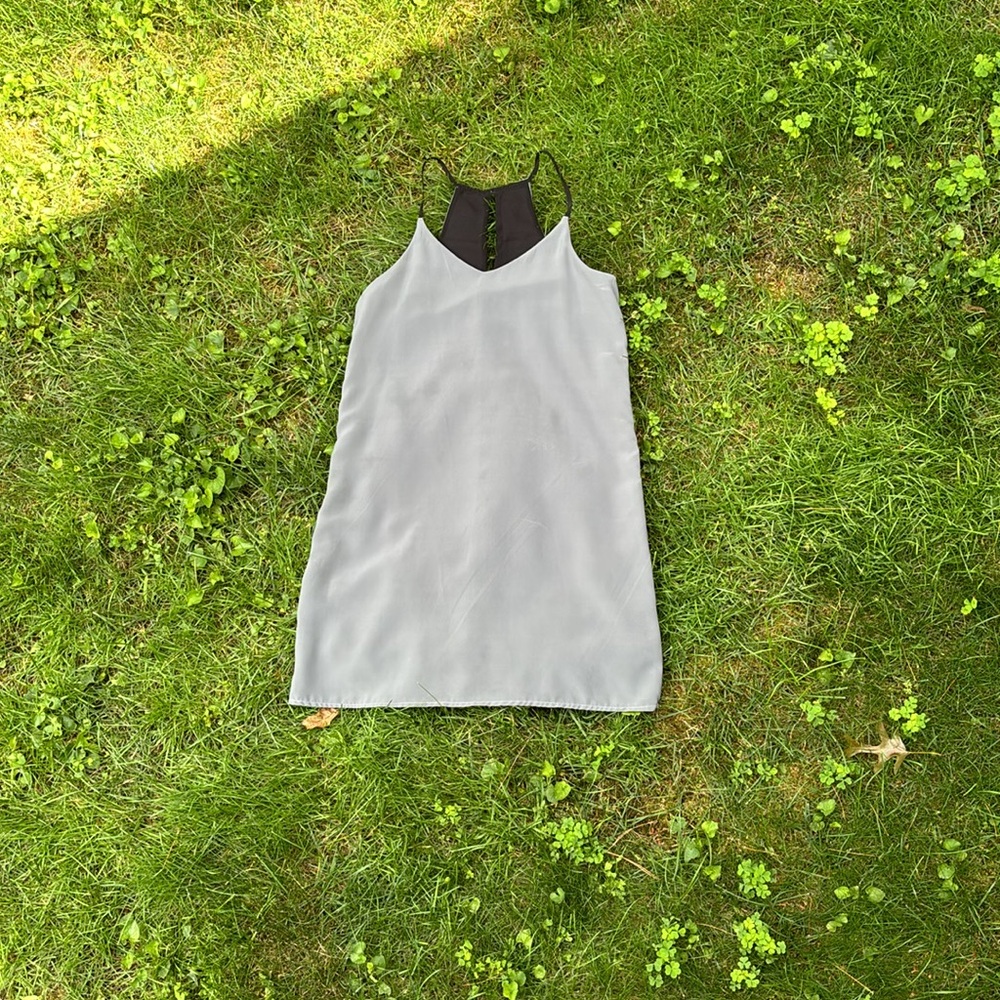 Reversible, black, and gray silk dress